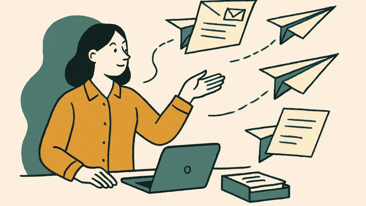 Editorial illustration of ai agents for small business helping automate tasks.