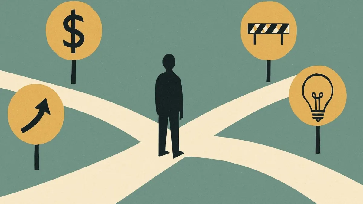 Scenario planning illustration showing four diverging paths representing possible futures.