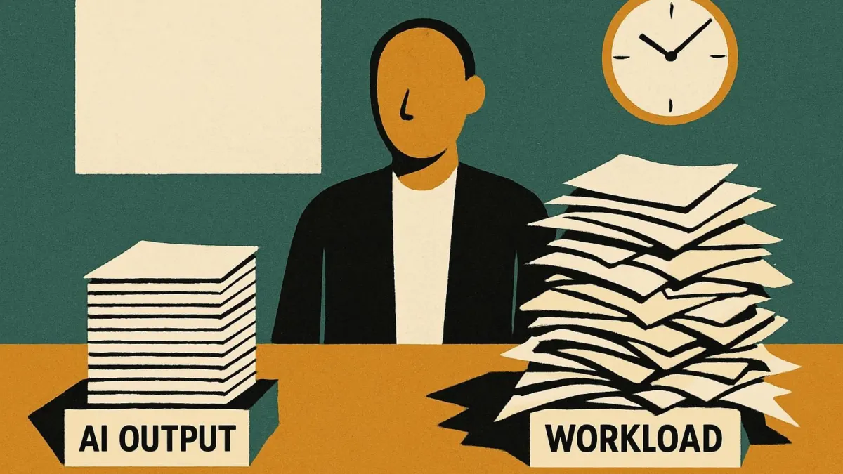 how to use ai at work illustration showing organized and messy output piles
